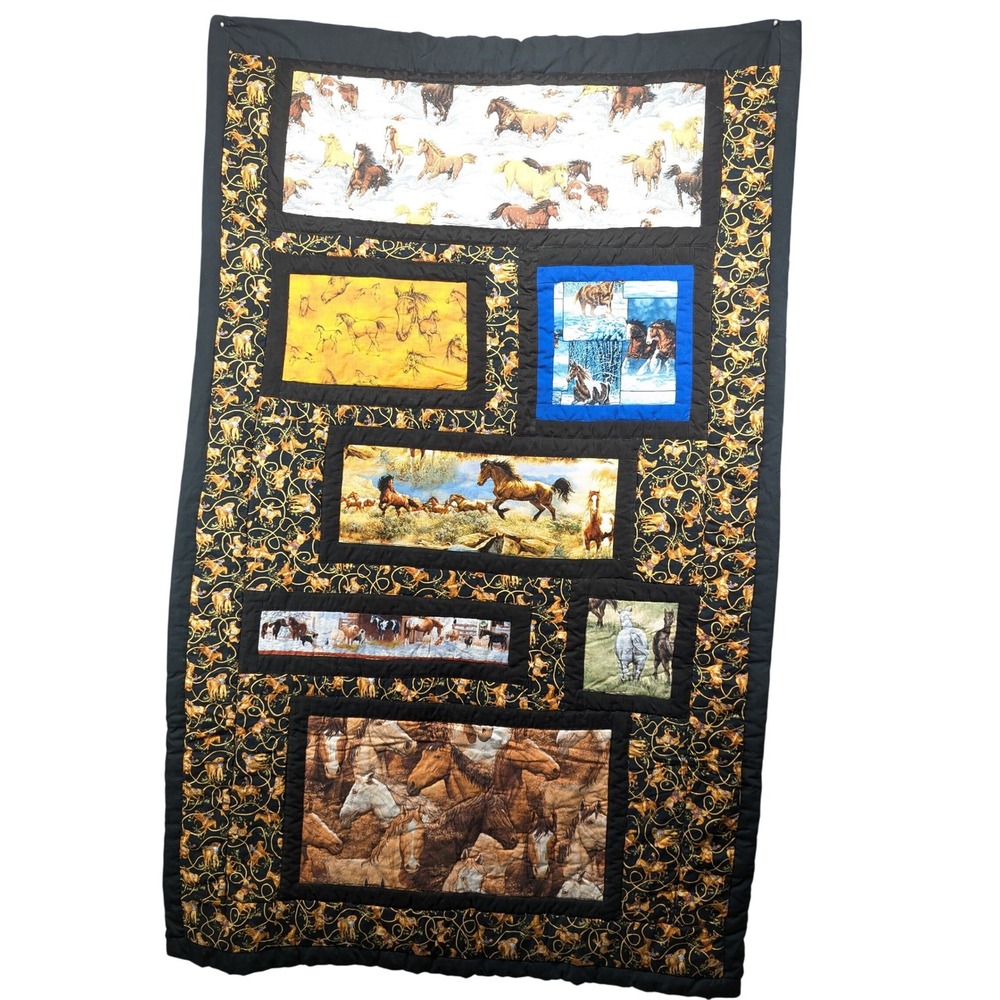 Handmade Wild Horse Patchwork Quilt Western Equestrian Wall Hanging‎ Throw 60x38